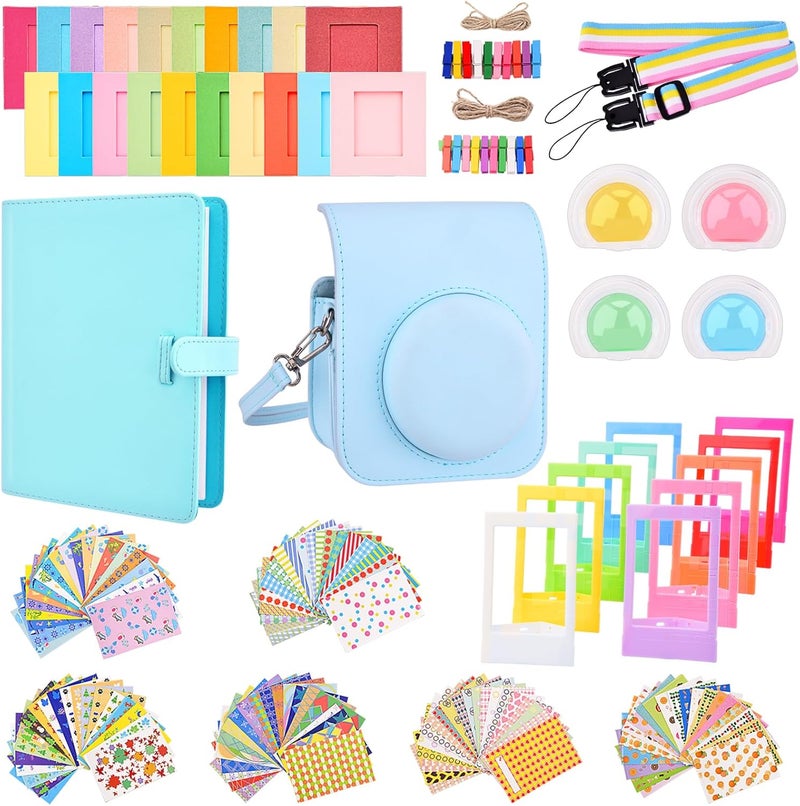 Sunmns Mini 12 Instant Camera Accessories Kit, Accessory Bundle Compatible with Instax Mini 12 Instant Camera, Include Case, Album, Stickers, Photo Frames, Paper Frame, Filters, Strap (Blue) - Image 1